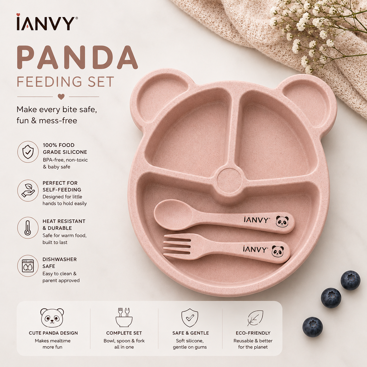IANVY™ Panda Silicone Feeding Set